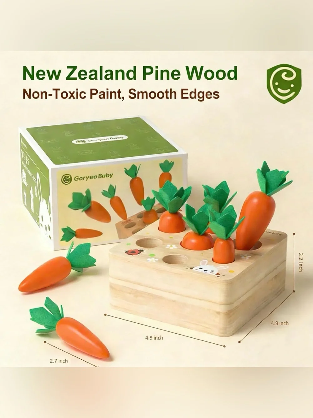 Montessori Wooden Carrot Harvest Toy for Toddlers 1-3, Shape Sorter